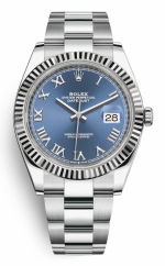 ROLEX DATEJUST 41 OYSTER PERPETUAL REF. 126334-0025 WHITE ROLESOR, AZZURO BLUE ROMAN DIAL, OYSTER BRACELET