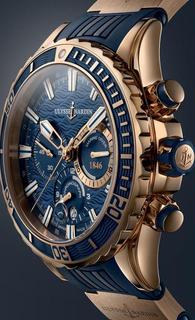 Ulysse Nardin Diver Blue Dial Automatic Men's Chronograph 18K Rose Gold  Watch 1502-151-3/93 - Watches, Diver Chronograph - Jomashop
