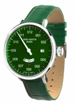 ZENO-WATCH BASEL Bauhaus Uno Green Ref. C0073Q-Di8 Dual Time quartz watch RONDA Swiss 515.24D