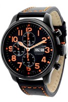 ZENO-WATCH BASEL Oversized (OS) pilot Chronograph Day Date Black&Orange Ref. 8557TVDD-bk-a15  Self-Winding Caliber Valjoux 7750