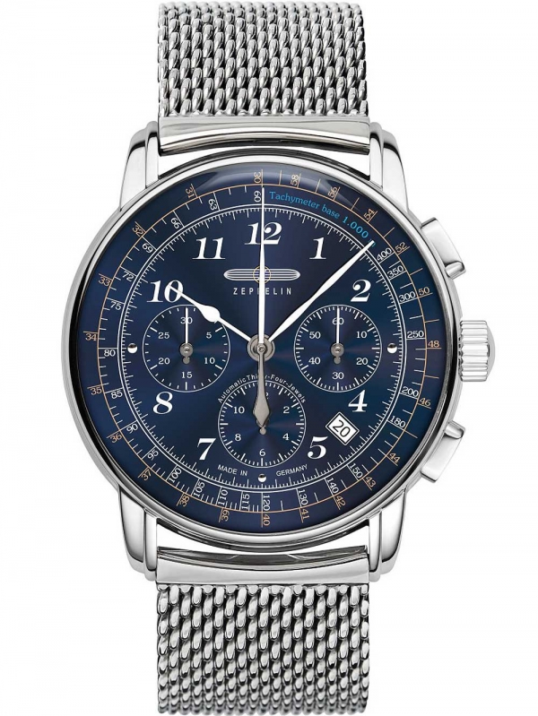 ZEPPELIN LZ126 Los Angeles Ref. 7624M-3 Blue Milanese Automatic Chronograph  (Seiko SII NE88 Caliber) - Swiss made watches - SwissTime