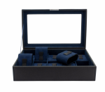 WATCH BOXES Friedrich|23 20113-2 CROSS GRAIN BOND 10 WATCHES - BLACK EXTERIOR, DARK BLUE INTERIOR